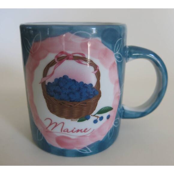 MAINE Coffee Mug Basket of Blueberries Rustic Farmhouse Style 8.5 Ounces - Picture 1 of 8